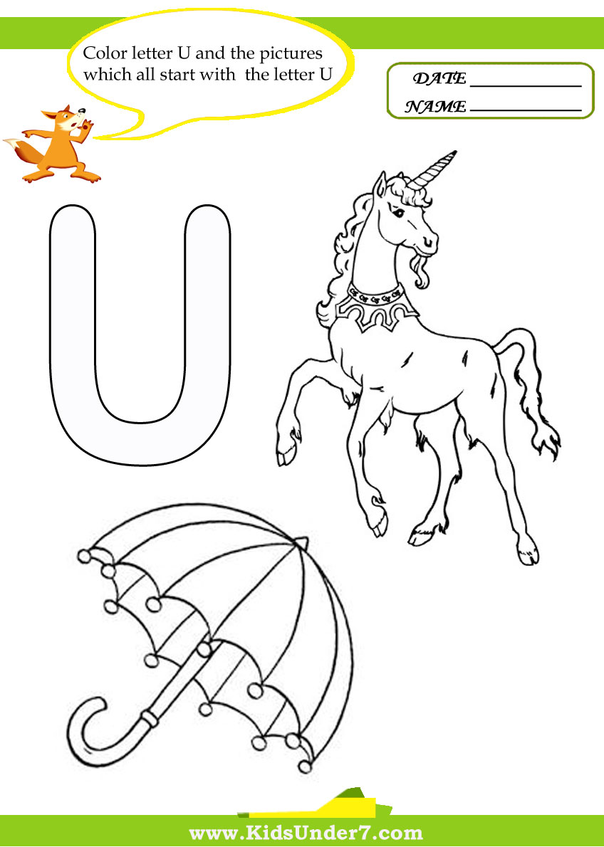 Kids Under 7: Letter U Worksheets and Coloring Pages