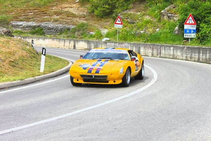 A modern, high performance car taking part in the Camucia Cortona Hill Climb