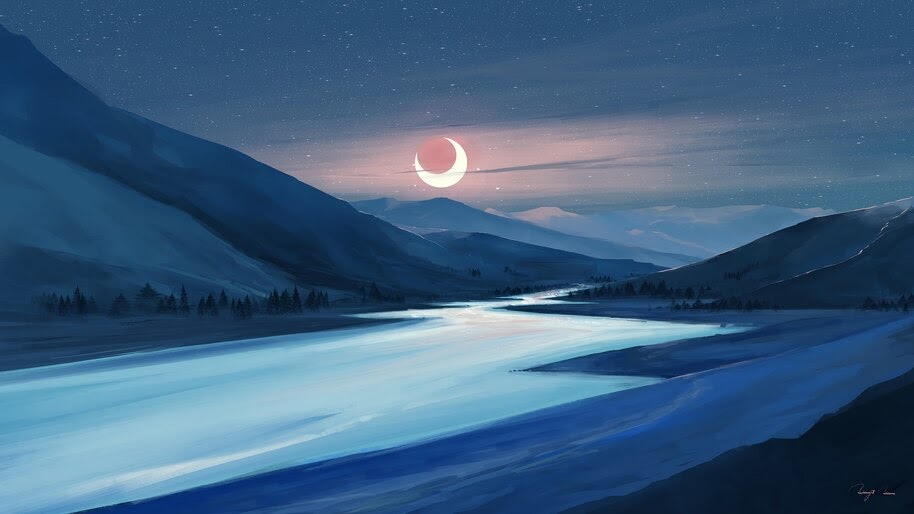 Night, Moon, Scenery, Landscape, 4K, #4.1952
