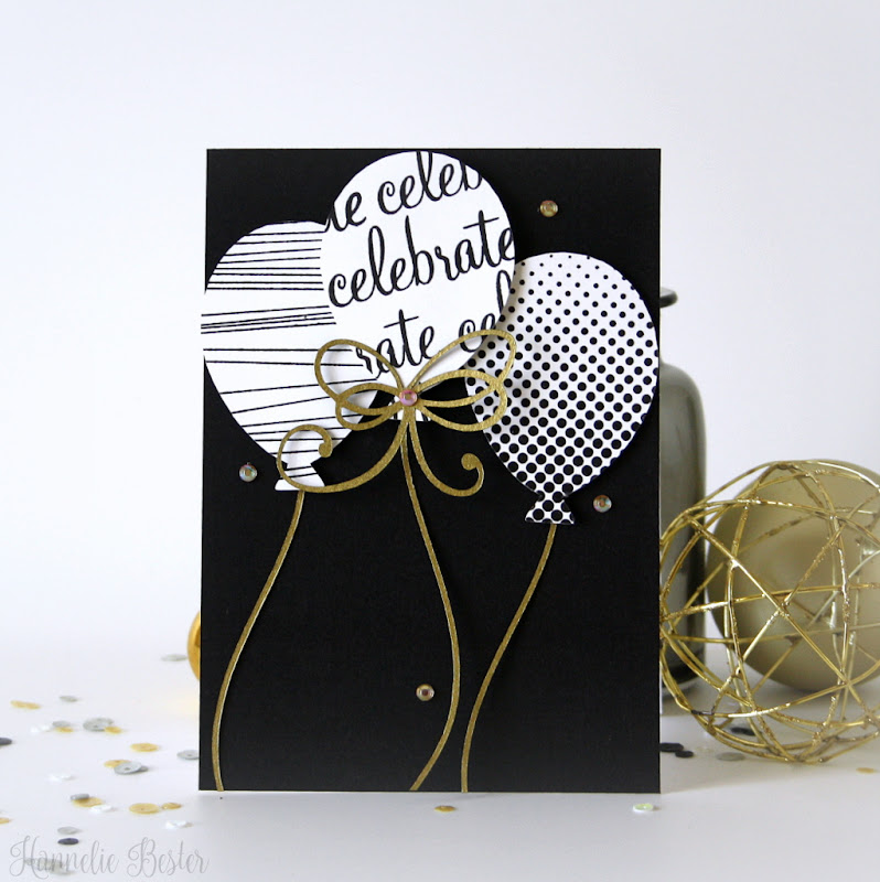 Celebrate : card with balloons in black, white & gold