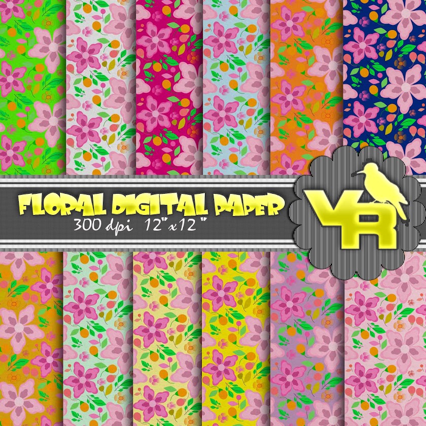 Floral scrapbook paper, Digital Paper Floral, Floral Digital Paper