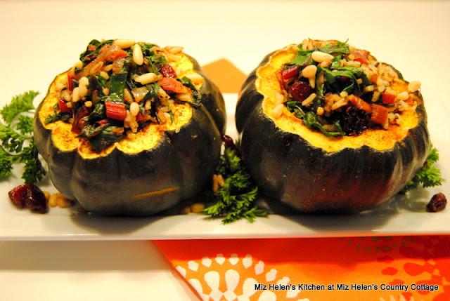 Roasted Acorn Squash with Swiss Chard and Wild Rice at Miz Helen's Country Cottage