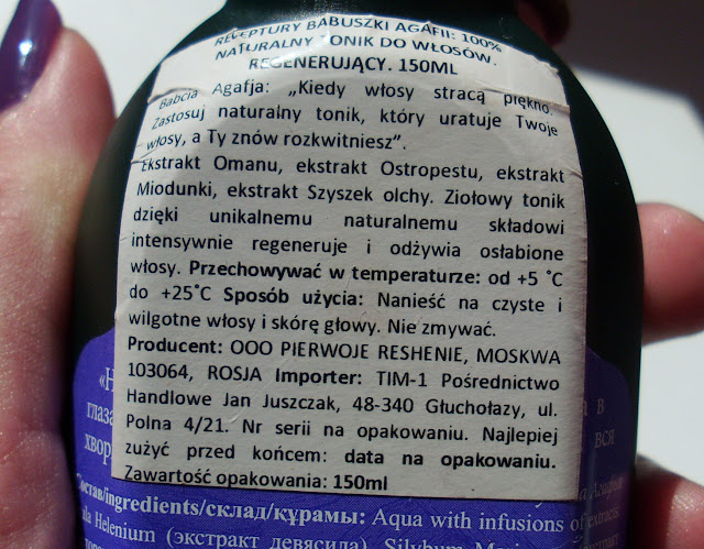 Receptury Babuszki Agafii- 100% naturalny tonik do włosów
