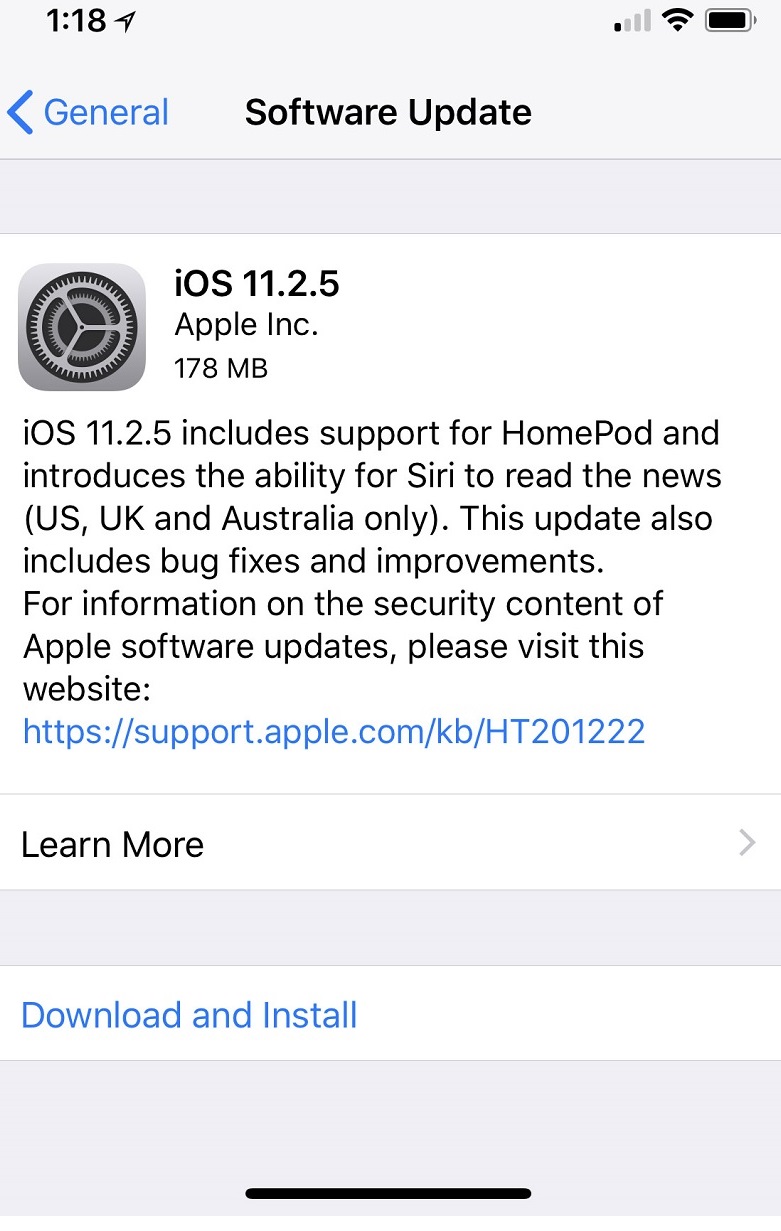 iOS 11.2.5 Features Changelog