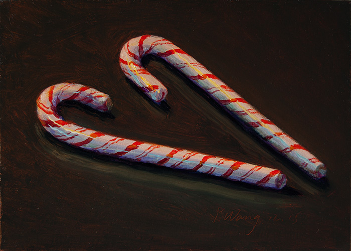 Wang Fine Art Christmas candy cane painting a day still life original daily painting small work