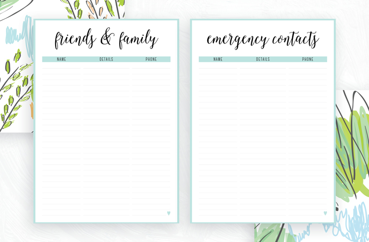 free printable emergency contact list