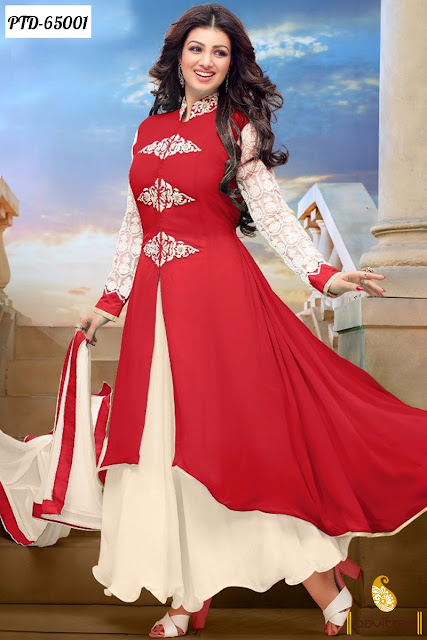 Indian Bollywood Actress Ayesha Takiya in Red Color Georgette Frock Style Anarkali Salwar Suits Online Shopping with Low Price