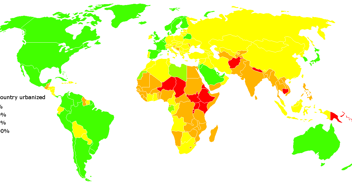 уровень урбанизации в мире карта. страны с минимальной урбанизацией.