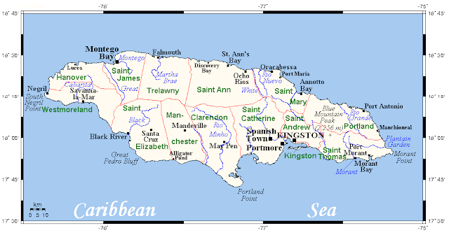 Social Studies class of 2013: Map of major Rivers in Jamaica