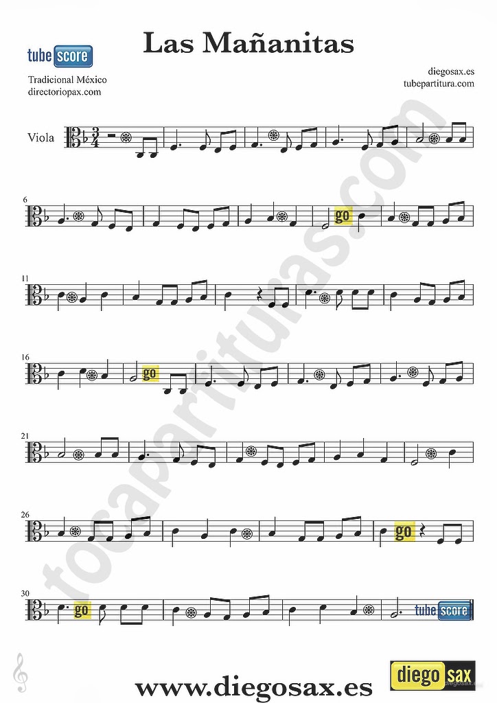 Las Mañanitas - Sheet Music, Partitura for Piano - Easy, Fácil:  Instrumental Version (Sheet Music for Piano 1 nº 6) (Spanish Edition) See  more Spanish