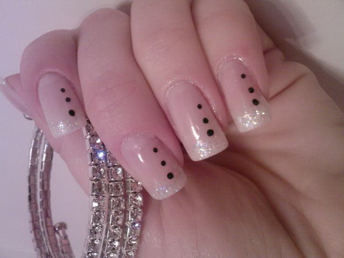 Nude Nails with Black Dots