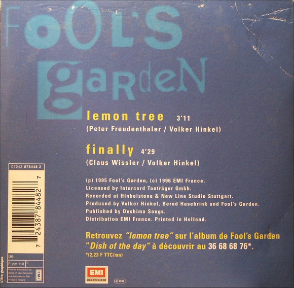 MUSICOLLECTION FOOLS GARDEN Lemon Tree CD 2 Titres 1995