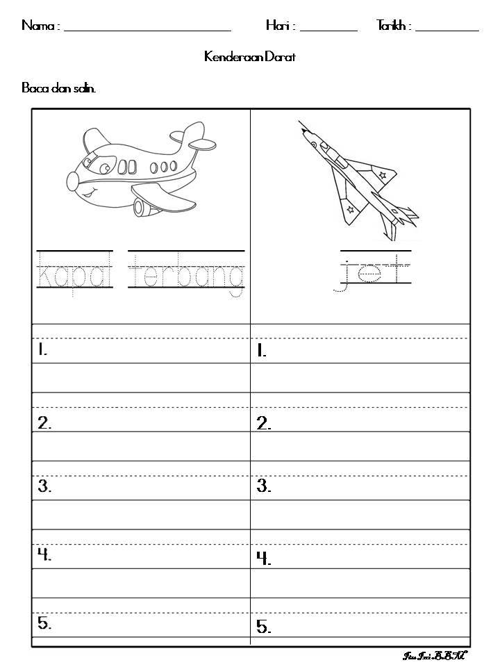 Prasekolah Sk Raja Chulan Lembaran Kerja Kenderaan Di Udara