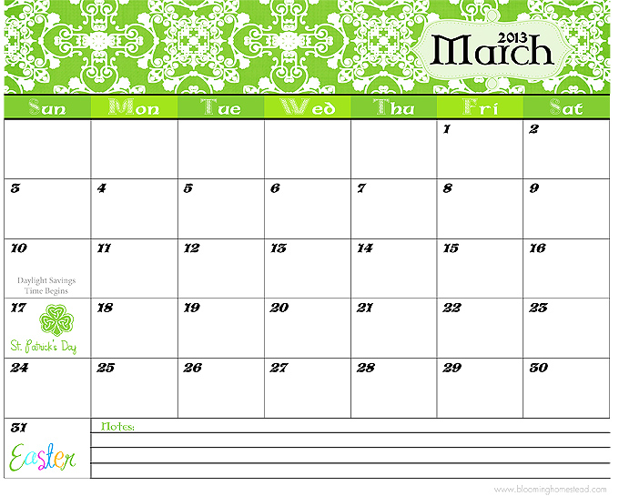 March Calendar Blooming Homestead March Calendar Blooming Homestead