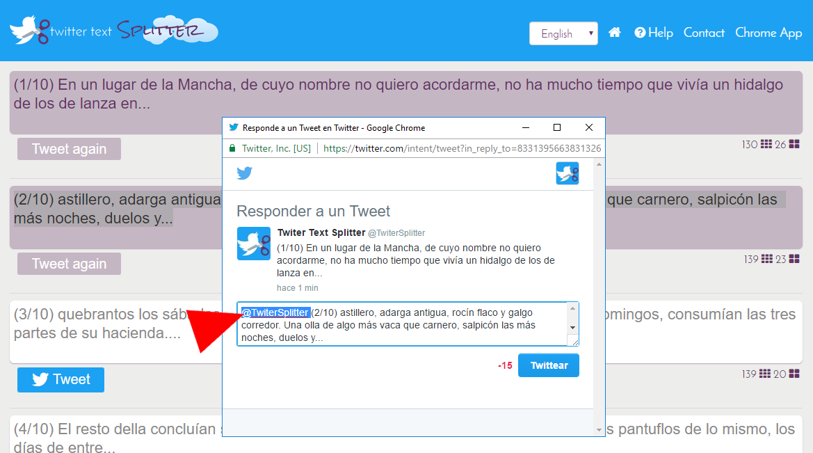 Twitter text Splitter