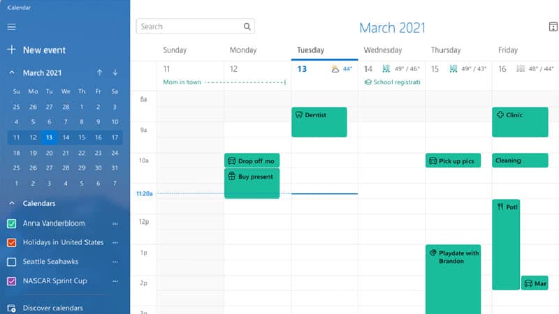 Updated calendar app in Windows 11