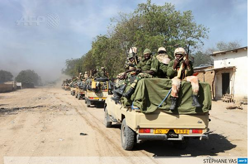 3 Photo: Chadian soldiers patrol Gambaru after capturing it from BH