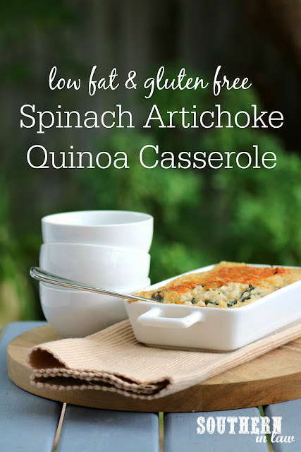 Healthy Spinach Artichoke Quinoa Casserole Recipe - healthy, low fat, gluten free, clean eating recipe, vegetarian, meat free, meatless, quinoa bake recipes, cheese, greek yogurt