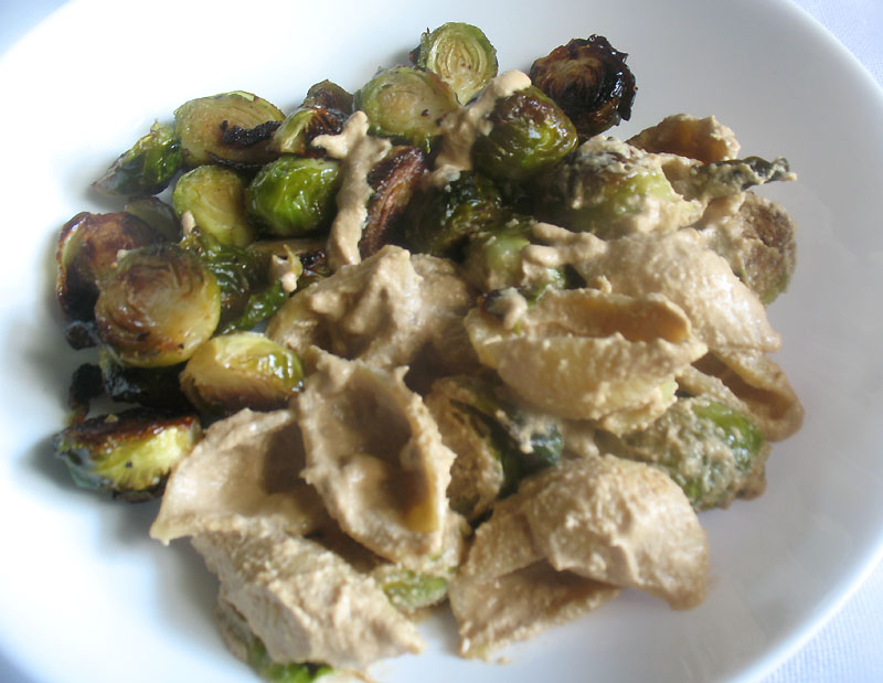 Creamy Vegan Cashew Alfredo Sauce with Crispy Roasted Brussels Sprouts