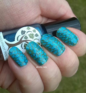 Dollish Polish Don't Wake Me Up, DRK XL Designer 1 and Hit the Bottle Snowed Under between yellow and blue jelly holos from Danglefoot Polish