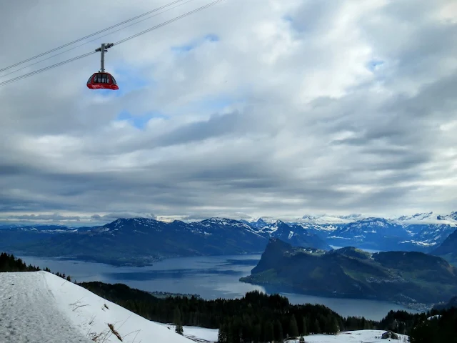 Long Winter Weekend Lucerne Switzerland - View of the Gondola and Lake Lucerne on Mount Pilatus