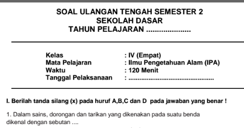 Soal Latihan Uts Ipa Kelas 4 Sd Mi Semester 2 Sekolahdasar Net