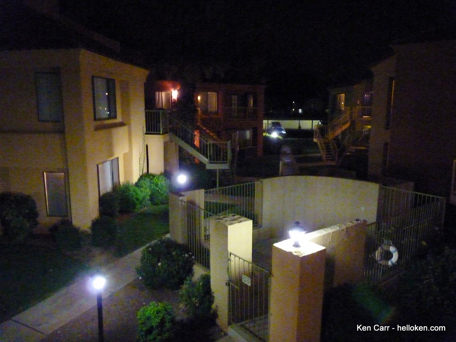 Ridgepointe Apartments at night