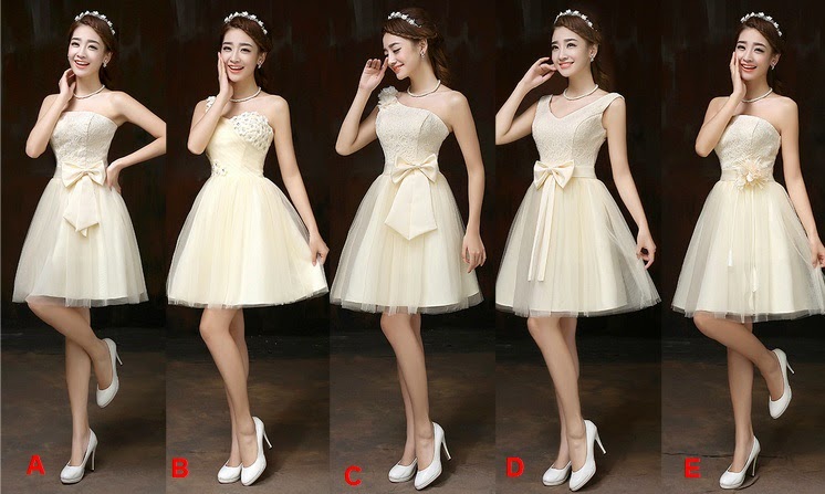 Five-Design Golden Cream Tutu Bridesmaids Midi Dress