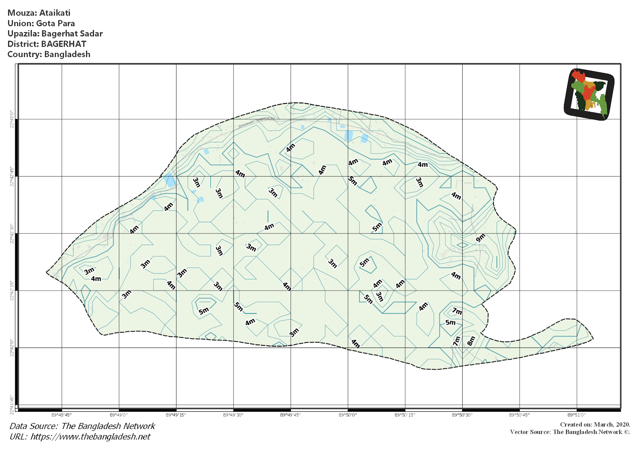 Map of Ataikati Mouza of Bagerhat Sadar Upazila, BAGERHAT, Bangladesh.