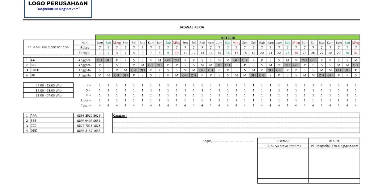 MAGHRIBI FormForm Pengendalian FORM CONTOH JADWAL KERJA