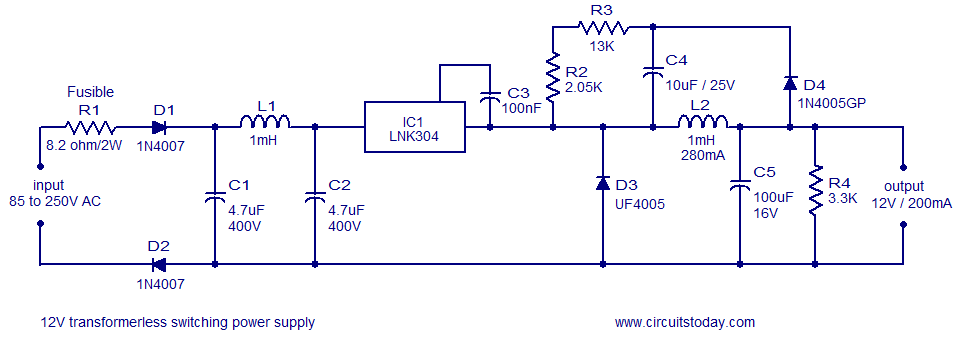 ENGINEERING PROJECTS: 12V/120mA switch mode power supply circuit.