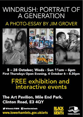 Flyer for Mile End Park's Art Pavilion exhibition: "Windrush: Portrait of a Generation"