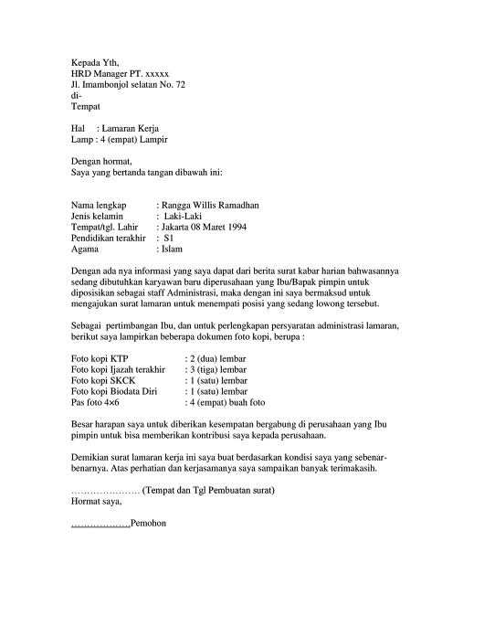 Surat Lamaran Xxi