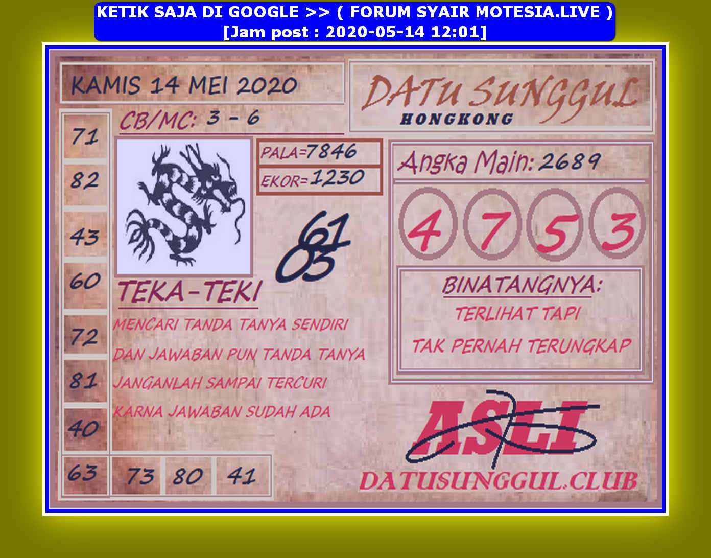 31 Forum syair datu sunggul hk