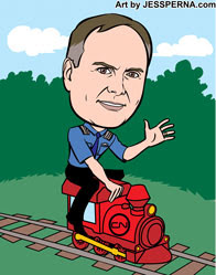 Train conductor retirement caricature