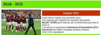 Vinci biglietti partita Milan Inter 