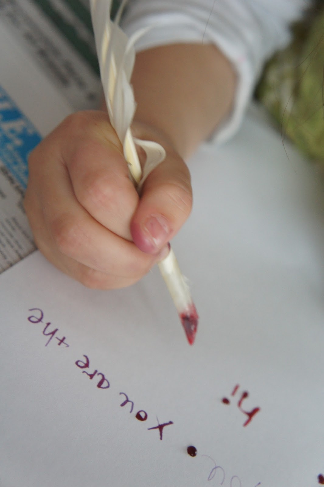 Making our own quill and ink- a colonial activity