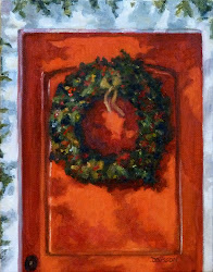 wreath christmas oil painting welcome canvas still door painted holiday stretched projects