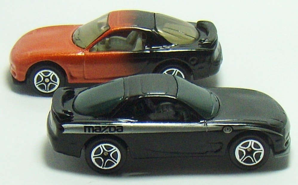 Hot Wheels 1979, Maisto 1986, and Matchbox 1993 Mazda RX7