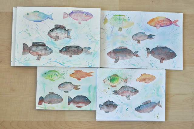 рисунки рыб акварелью