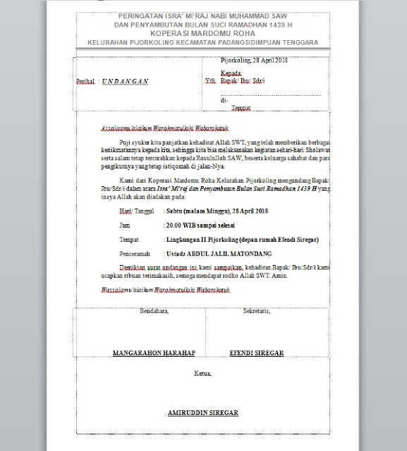 Download Format Surat Undangan Isra' Mi'raj Ala Zabut