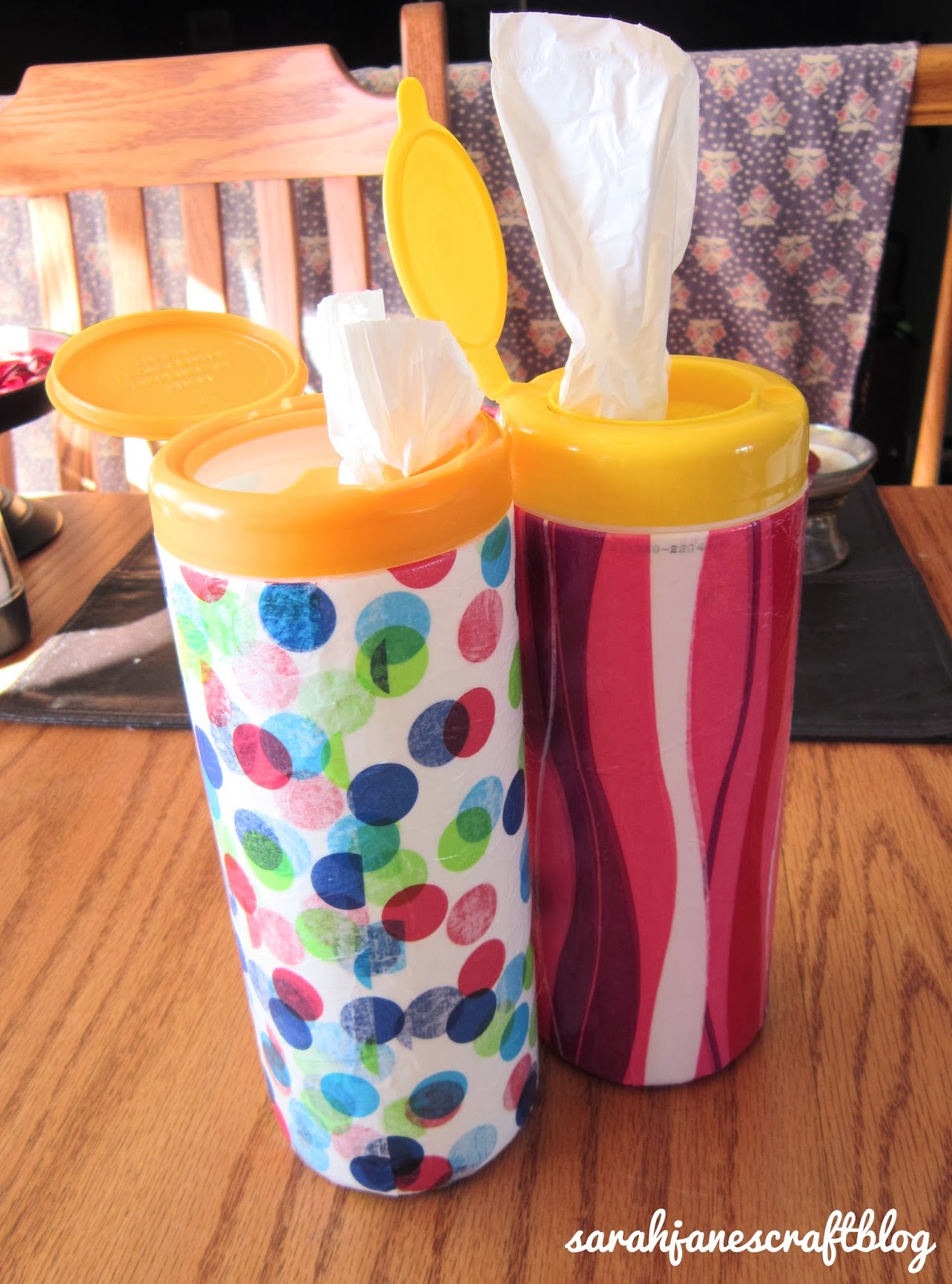 Sarah Jane's Craft Blog: Tissue Paper Covered Disinfectant Wipes Trash ...