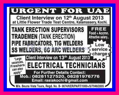 Urgent for UAE Free Food Accommodation Gulf Jobs for Malayalees Urgent for UAE Free Food Accommodation Gulf Jobs for Malayalees