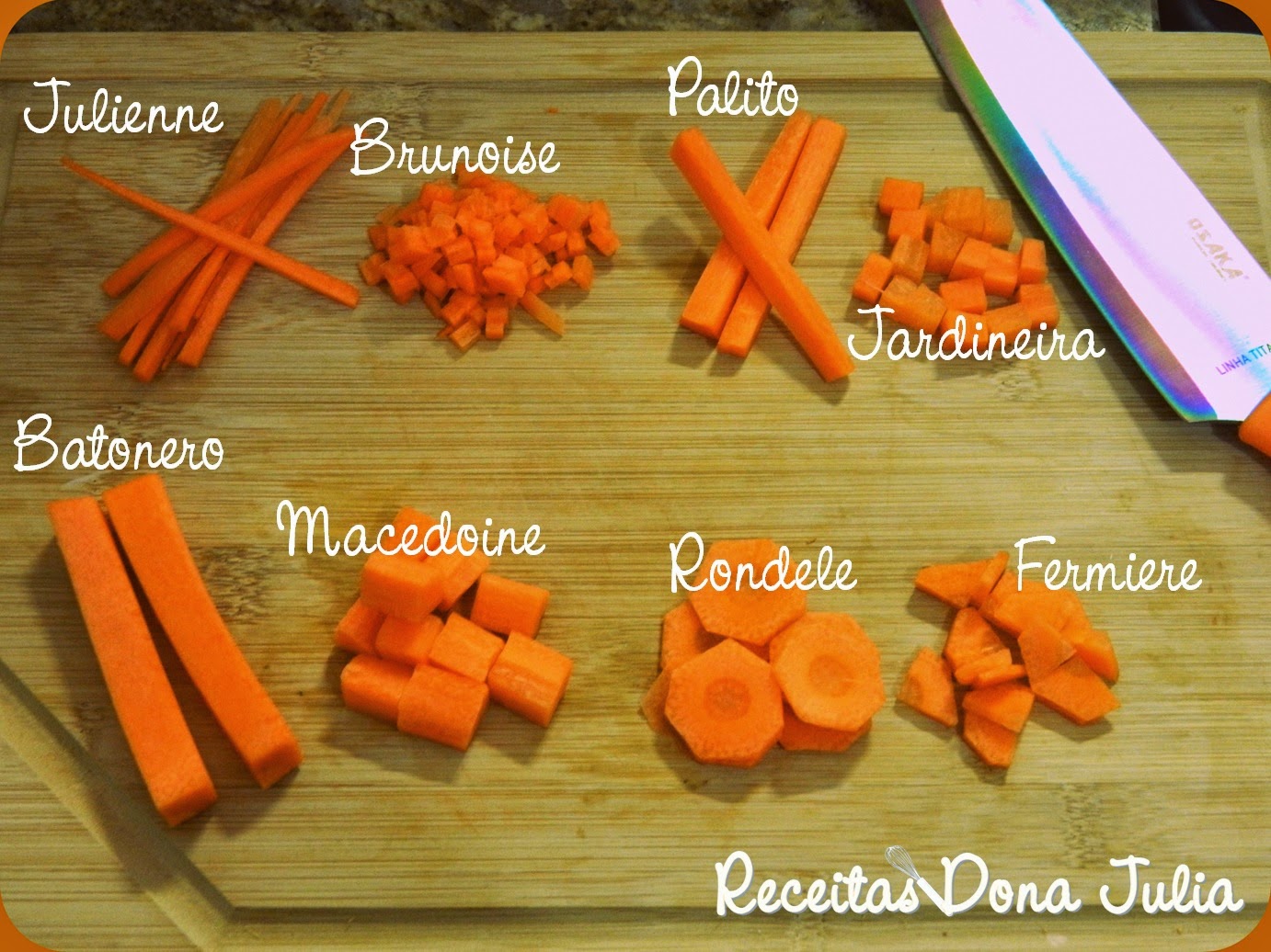 Receitas Dona Julia : TIPOS DE CORTE DE LEGUMES
