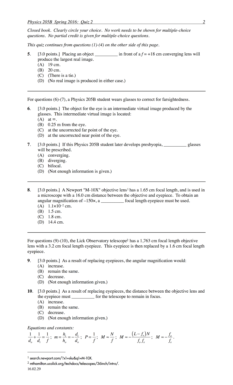 Pdog's blog boring but important Physics quiz archive lenses
