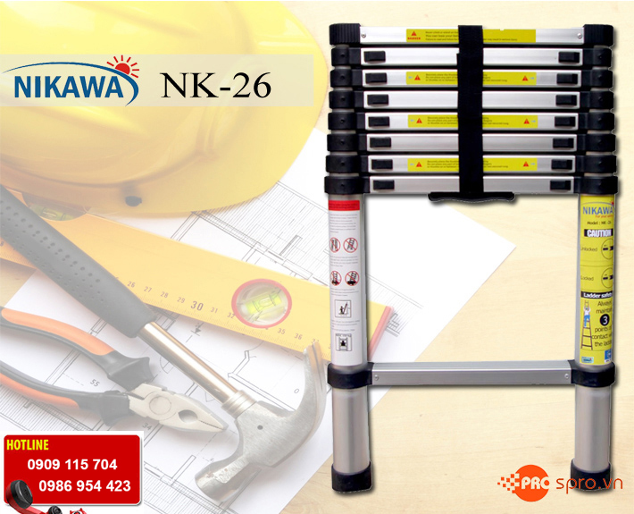 Phụ tùng, dịch vụ: Thang nhôm rút đơn 8 bậc NIKAWA NK-26 cao tối đa 3,2m Thang-nhom-rut-don-8-bac-NIKAWA-NK-26-cao3