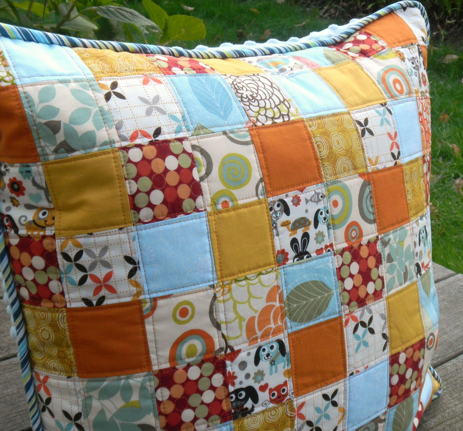 modest creations by michelle 2x2 patchwork pillow {with piping}