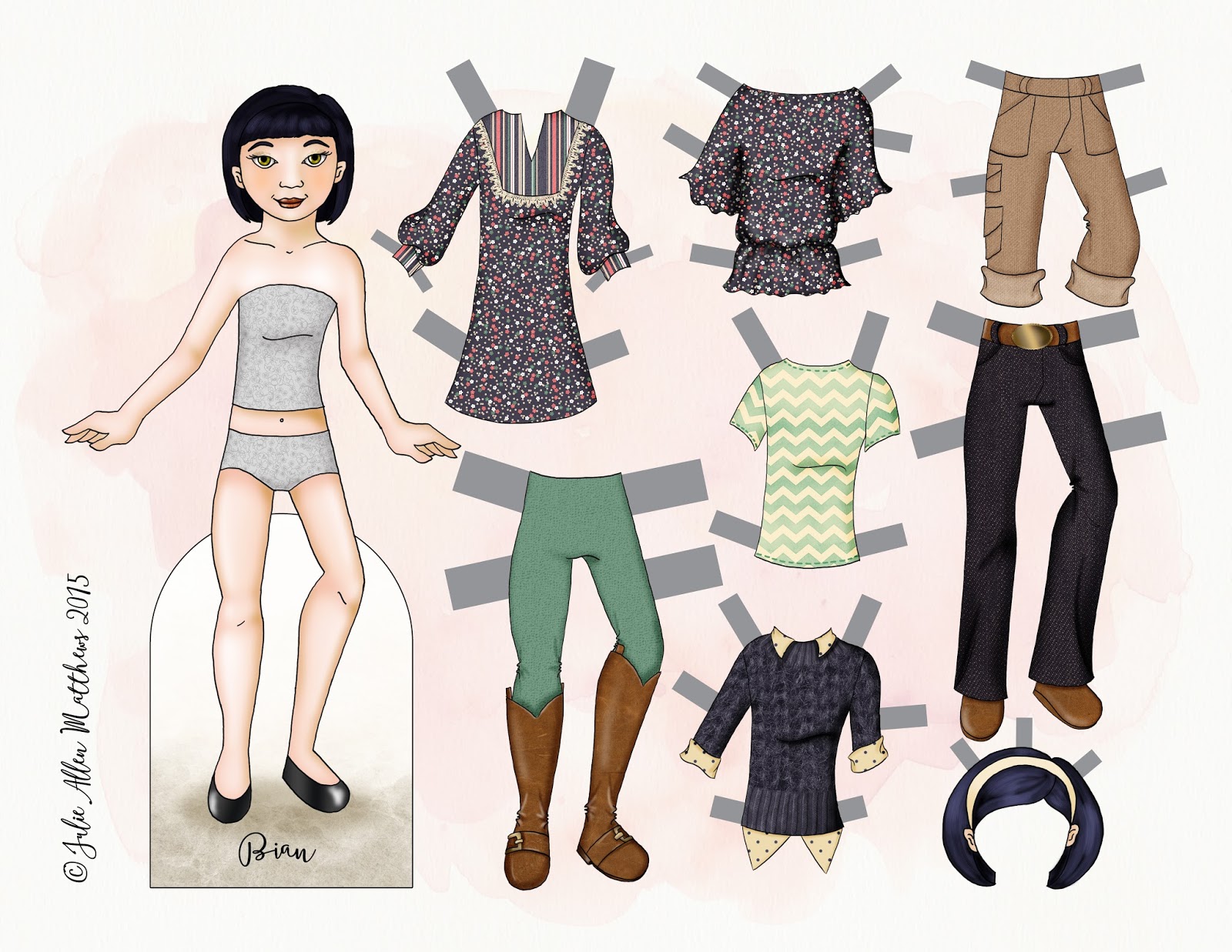 Paper Doll School Bian A Mix And Match Paper Doll