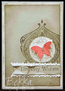 Another Beautiful Butterfly Card from UK Stampin' Up! Demonstrator Bekka Prideaux - check out her blog for loads and loads of ideas using the Papillion Potpourri Stamp Set!  This card also features the gorgeous Beautifully Baroque - yumm!