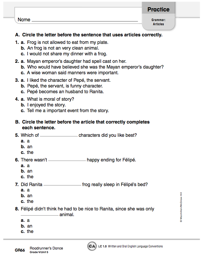 Homework 2012-2013: March 5th - Grammar Worksheets - Articles